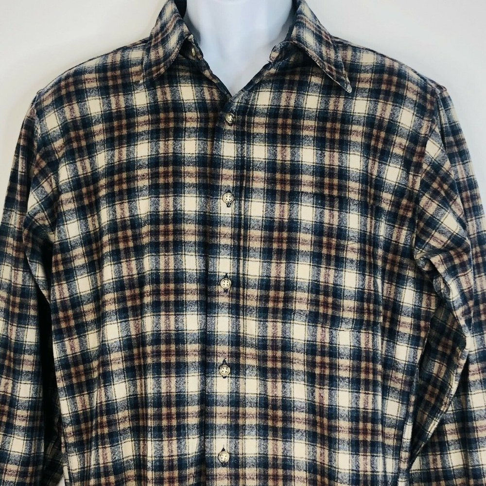 Vtg Pendleton Lodge Wool Shirt Plaid Tartan Long Sleeve Button Front Blue Men Md